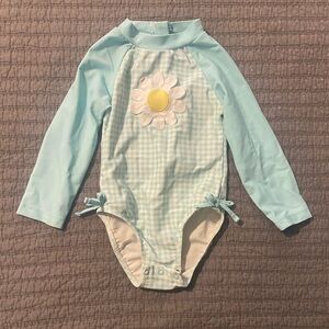 Little Me Aqua + Daisy long sleeve Swimsuit
